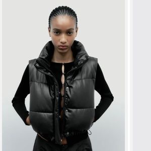 ZARA Faux Leather Puffer Vest Black Small